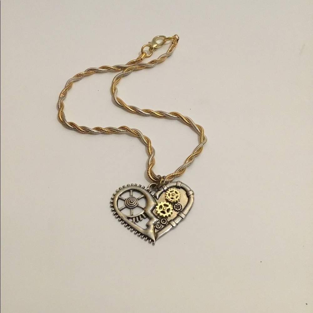 Steampunk heart metal on 2 tone necklace fits more like choker
